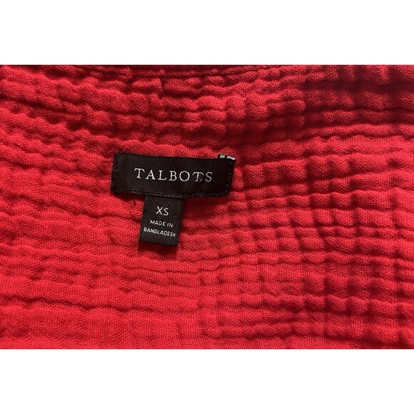 Talbots Womens Red Cotton Gauzy Button Front Cap Sleeves V Neck Top XS - Picture 5 of 6